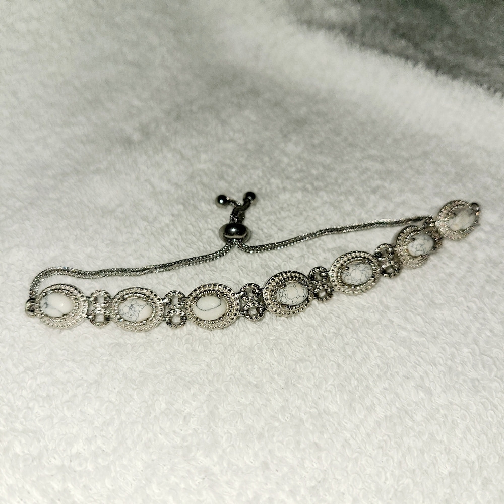 White Howlite Bolo Bracelet in Platinum Over Copper & Stainless Steel #3847766